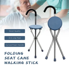 Folding Lightweight Cane Seat, Walking Stick Chair Stool, Travel Stick Chair, Tripod Walking Stick, Portable Medical Folding Stick with Seat