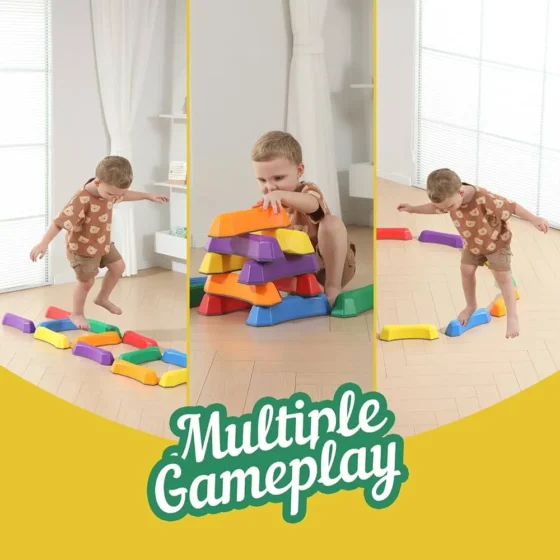 River Stones, Stepping Stones for Kids, 8Pcs Non-slip Plastic Balance Stepping Stones, Stackable Toddler Stepping Stones, Flexible Combination Sensory Toys for Indoor & Outdoor - Image 2